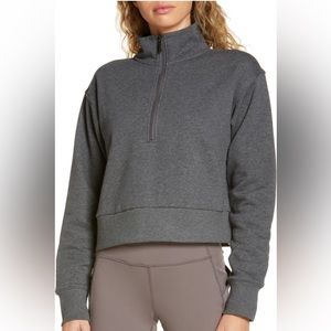 Zella Cara lite half zip crop sweatshirt grey charcoal heather size medium
